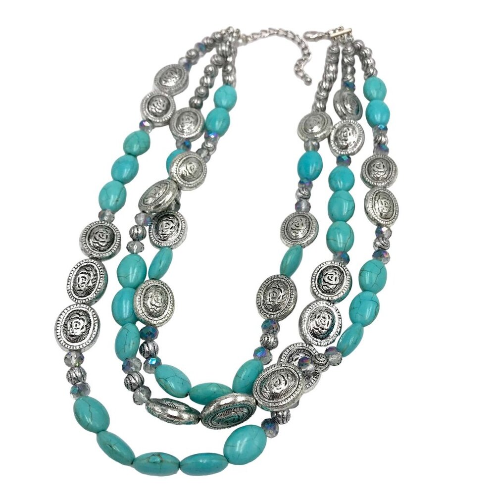 Southwest Natural Stone Necklace Faux Turquoise Beaded Andara Tribal Ethnic